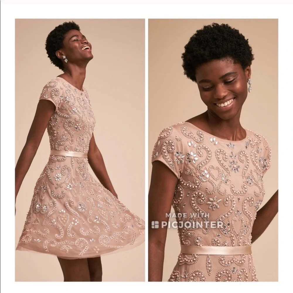 BHLDN Lara Addison Dress Rose Nude 4 Bridesmaid Beaded Pink
